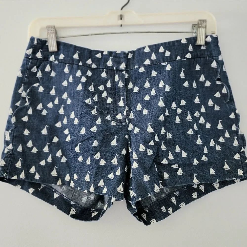 J Crew black label shorts women's size 00 sailboat pattern blue
